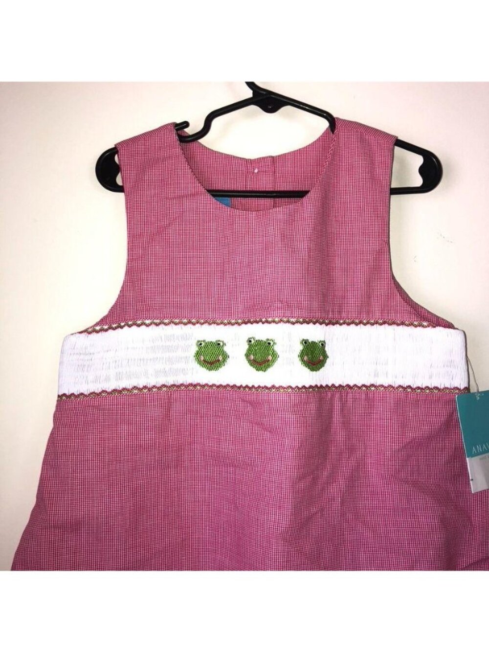 NWT Anavini Girls Hand Smocked Red Jumper Dress Frog Design - 100% Cotton Size 6 - Picture 2 of 7